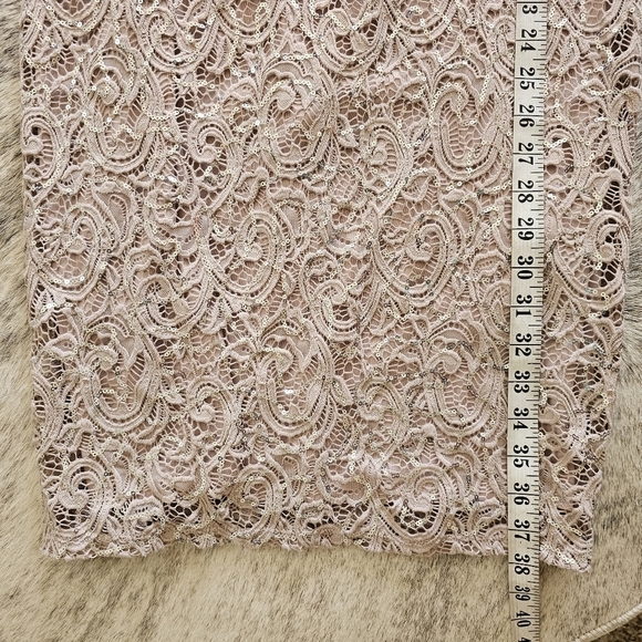 3 for $30! SALE Marina Lace Sequined Illusion Blush Sheath Bell Sleeve Dress - Picture 13 of 13